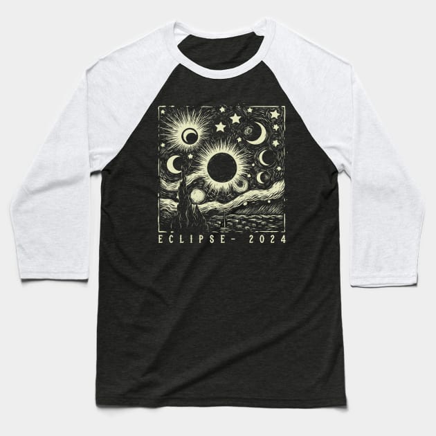 Eclipse 2024 //\\// Total Solar Eclipse Starry Night Baseball T-Shirt by Trendsdk